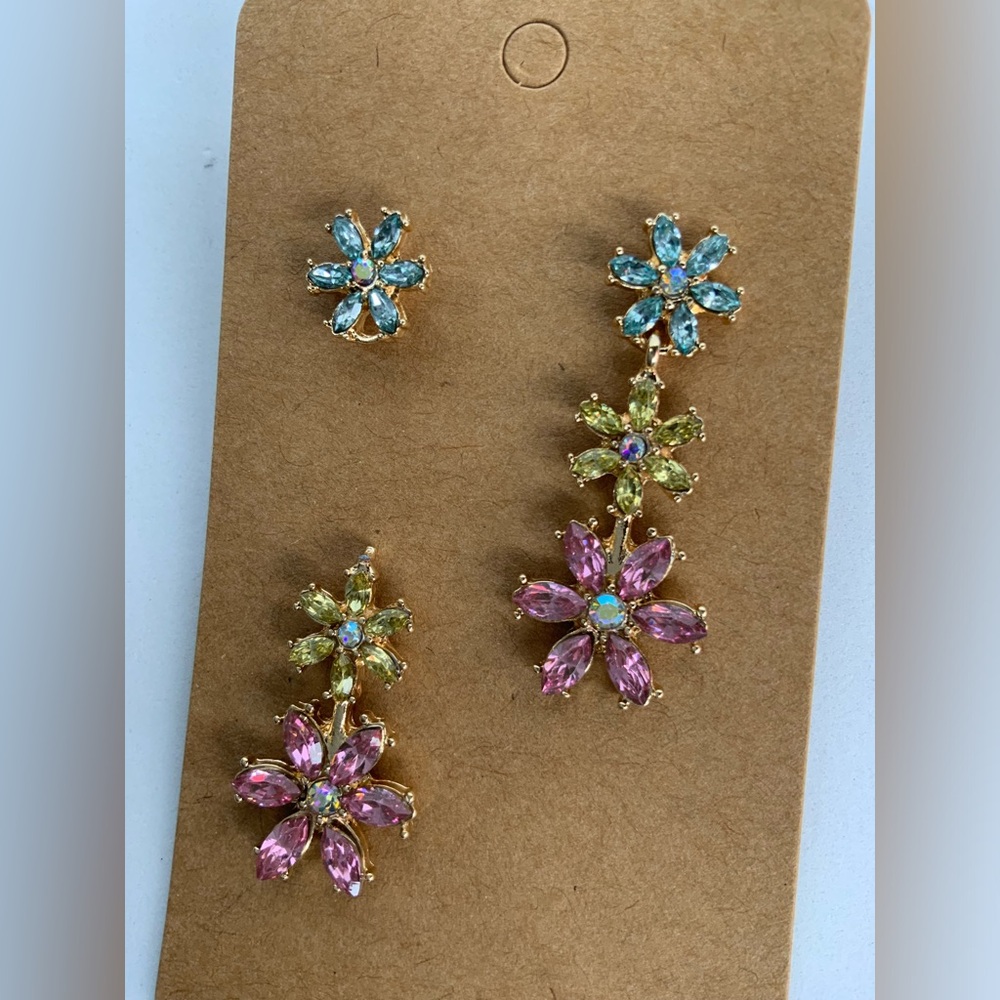 Cara Crystal Flower Linear Drop Earrings